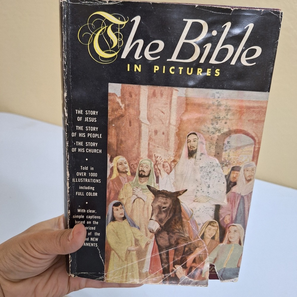The Bible In Pictures Vintage Hardcover Book w/ DJ 1952 Ralph Kirby‎ Greystone